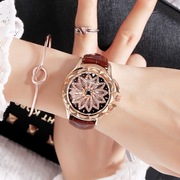 玛莎莉玫瑰金属真皮表带手表女时尚圆形石英白色皮带国产腕表