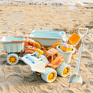 北欧ins儿童沙滩玩具小推车套装海边男女孩，戏水挖沙铲子工具和桶