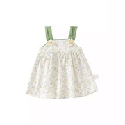 婴儿连衣裙可爱儿童田园，吊带裙碎花绿色，夏季纯棉a类淑女裙子全棉