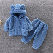 儿童秋冬季法兰绒套装，宝宝睡衣家居服保暖连帽外穿两件套2024