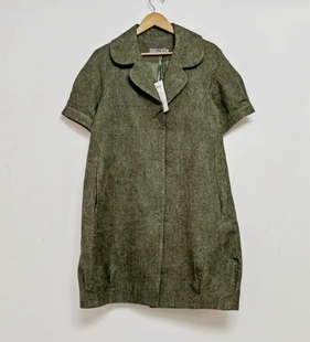 玛系列绿色羊毛呢大衣短袖风衣外套中长款廓版女装2024春秋BLZX1