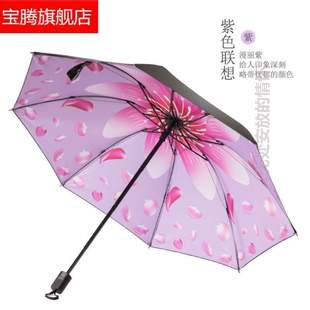黑胶遮阳两用创意女生太阳伞，折叠短伞晴雨，花瓣雨伞防晒小黑伞