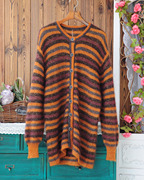 日本原单撞色条纹文艺，宽松中长款真丝，绢丝长马海毛开衫毛衣外套