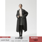 LUCKY PLUS双面深灰色羊毛大衣赫本风高级质感简约双排扣毛呢外套