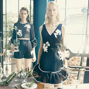 清货折LaBoutique 泰国设计师3D立体花朵黑白复古无袖连衣裙
