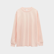 浅粉色日系250g淡粉全棉重磅不透纯棉圆领长袖T恤男女打底衫大码T