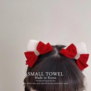 韩国东大门进口儿童宝宝，新年红色蝴蝶结猫耳朵，发夹发卡对夹头饰女