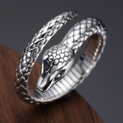 小蛇形指环潮个性戒指泰银复古小众设计欧美银饰品开口男女款食指