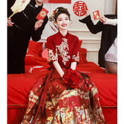 红色马面裙敬酒服2024新娘，新中式婚服订婚礼服套装小个子夏季