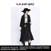 Lapargay纳帕佳女装黑色中长款风衣休闲宽松外套长袖大衣