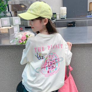 女童短袖夏装2024韩版洋气儿童t恤夏季体恤，小女孩半袖上衣潮