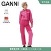 ganni女装粉色拼接翻领，泡泡袖短款夹克衫牛仔外套j1063397