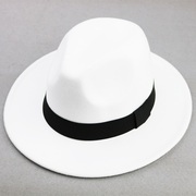 礼帽男女通用秋冬呢子大檐礼帽黑色白色英伦复古绅士，帽宽檐爵士帽