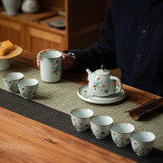 定制月白汝窑茶壶茶具套装开片可养陶瓷茶具功夫茶道送礼家用