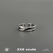 ZXS冷淡风黑色珐琅开口戒指男潮高级感ins个性嘻哈小众情侣食指环