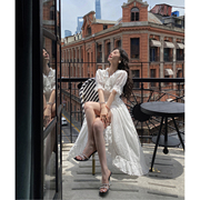 徐琳mini 2024夏季白色法式长裙气质仙女收腰蕾丝开衫连衣裙
