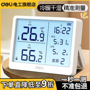 得力温度计家用室内高精准度，温湿度计婴儿房电子，数显壁挂式温度表
