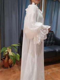 瑕疵品2件宫廷风大灯笼袖镂空蕾丝白睡裙(白睡裙，)宽松长款连衣裙