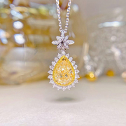 梵大福时尚群镶白18k金水滴形，钻石项链女款黄钻钻石吊坠锁骨链