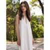 Miorastudio法式V领天丝亚麻白色连衣裙仙气气质小众高極宽松长裙