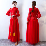 2023夏季新娘旗袍中式喇叭，袖敬酒服长款礼服，秀禾服红色