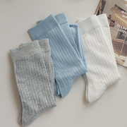 基础款  韩系日常薄棉袜子女春夏款中筒袜纯色白灰简约堆堆袜女