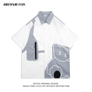BOYUE帛跃卡通宽松国潮短袖衬衫男韩版夏季设计感衬衣中性潮学生
