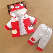 3一6个月0男宝宝秋冬装8加厚棉衣分体款三件套婴儿服袄外套装季12