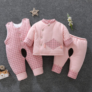 婴儿棉衣套装三件套冬季加厚纯棉夹棉3-9月1岁宝宝冬装新生儿衣服