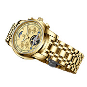 机械表手表带士手表抖音防水 男装商务精钢圆形金色国产腕表