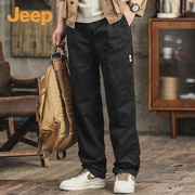 jeep吉普工装裤子男士春秋季美式直筒，高密斜布黑色休闲长裤男