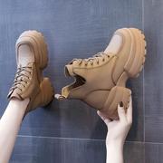 香港大黄靴内增高马丁靴，女鞋短靴英伦，风2023春秋季切尔西厚底单靴