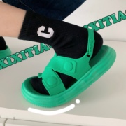 凉鞋女款可穿袜子凉鞋女夏季学生运动风个性韩版ins网红绿色交