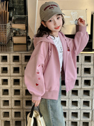 韩装女大童春装外套洋气大女孩春季连帽，上衣韩版时髦开衫卫衣