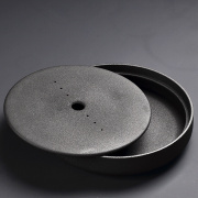 茶盘陶瓷圆形家用小茶台干泡台简约黑陶小型储水式茶具茶海茶托盘