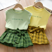 女童两件套裙夏款1-7岁宝宝纯棉，短袖洋气薄款短裤，3小女孩韩系套装