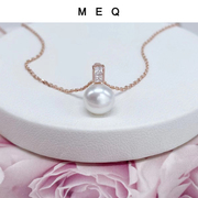 MEQ天然淡水珍珠925纯银饰项链女单颗经典简约镶钻精致短款锁骨链