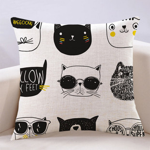 可爱卡通猫咪抱枕靠垫棉麻，创意车载靠背，办公午睡小猫沙发枕头含芯
