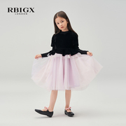 rbigx瑞比克童装冬季拼接复古仙女裙蓬蓬裙，女童网纱连衣裙