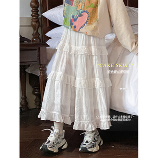 韩国春夏装女童白色，花边垂感仙女半身裙儿童，伞裙高腰纱纱蛋糕裙子