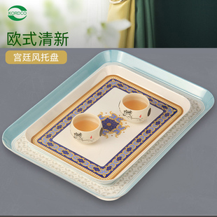 托盘长方形欧式复古家用茶盘茶水杯盘创意现代客厅塑料水果盘餐盘