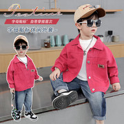 男童玫红色外套春秋装，2023年儿童洋气上衣中小童帅气韩版夹克