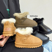 韩版皮毛一体儿童雪地靴冬季加绒男女童真皮短靴羊毛宝宝防水棉靴