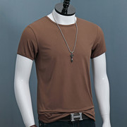夏季莫代尔棉短袖男士纯色打底衫紧身圆领半袖时尚咖啡色修身体恤