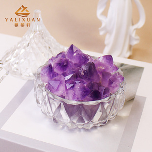 天然紫水晶晶簇原石矿石，标本摆件碎石，消磁石头香薰扩香石宝石镶嵌