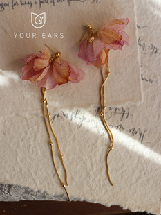 yourears原创手作粉色浪，漫长款流苏仿真花，夸张大花仙女气质耳环
