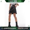 香港直邮潮奢topshop女士皮革，效果斜纹缝线迷你半身裙(黑色)