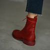 仙美迪平底马丁靴系带短靴，红色靴子舒适女鞋街拍