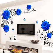 墙纸自粘卧室客厅蓝玫瑰，墙贴纸电视背景墙贴画，房间玄关装饰品贴花