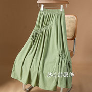 果绿色不规则休闲a字半身裙女夏季设计感小个子，白色裙子半裙长裙